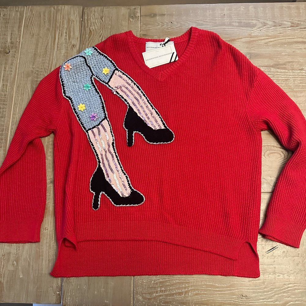 Michaela Beurger Red Knit Sweater w Women’s Heels / NWT Size M